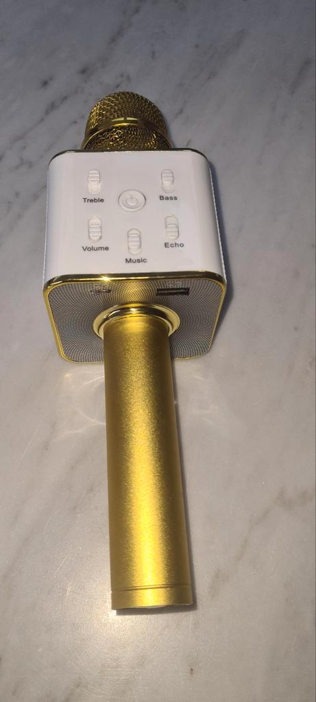 Karaoke Microfoon met Stemvervormer - Goud, Muziek en Instrumenten, Microfoons, Zo goed als nieuw, Ophalen of Verzenden