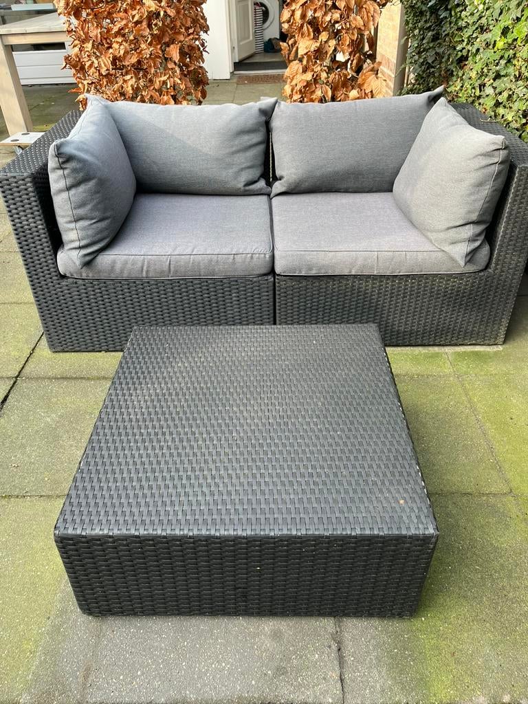 Loungebank 2 zits incl hocker, Tuin en Terras, Tuinsets en Loungesets, Gebruikt, Bank, Loungeset, Wicker