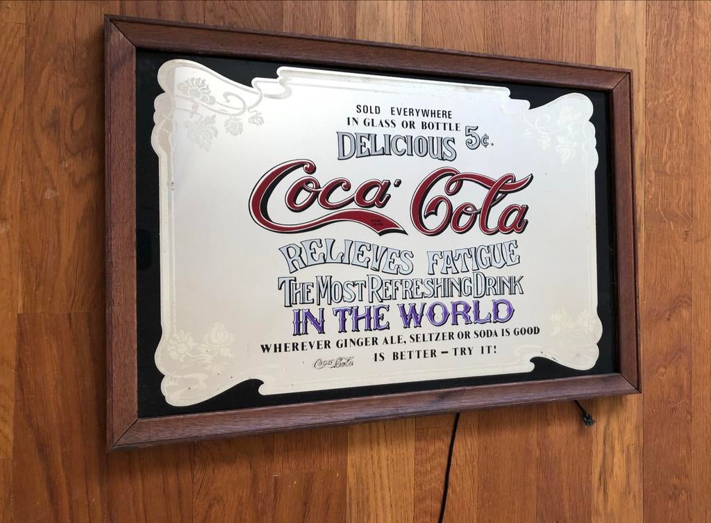 Vintage Coca Cola Spiegel - Engeland, Antiek en Kunst, Antiek | Spiegels, Ophalen, Rechthoekig, Minder dan 50 cm, Minder dan 100 cm