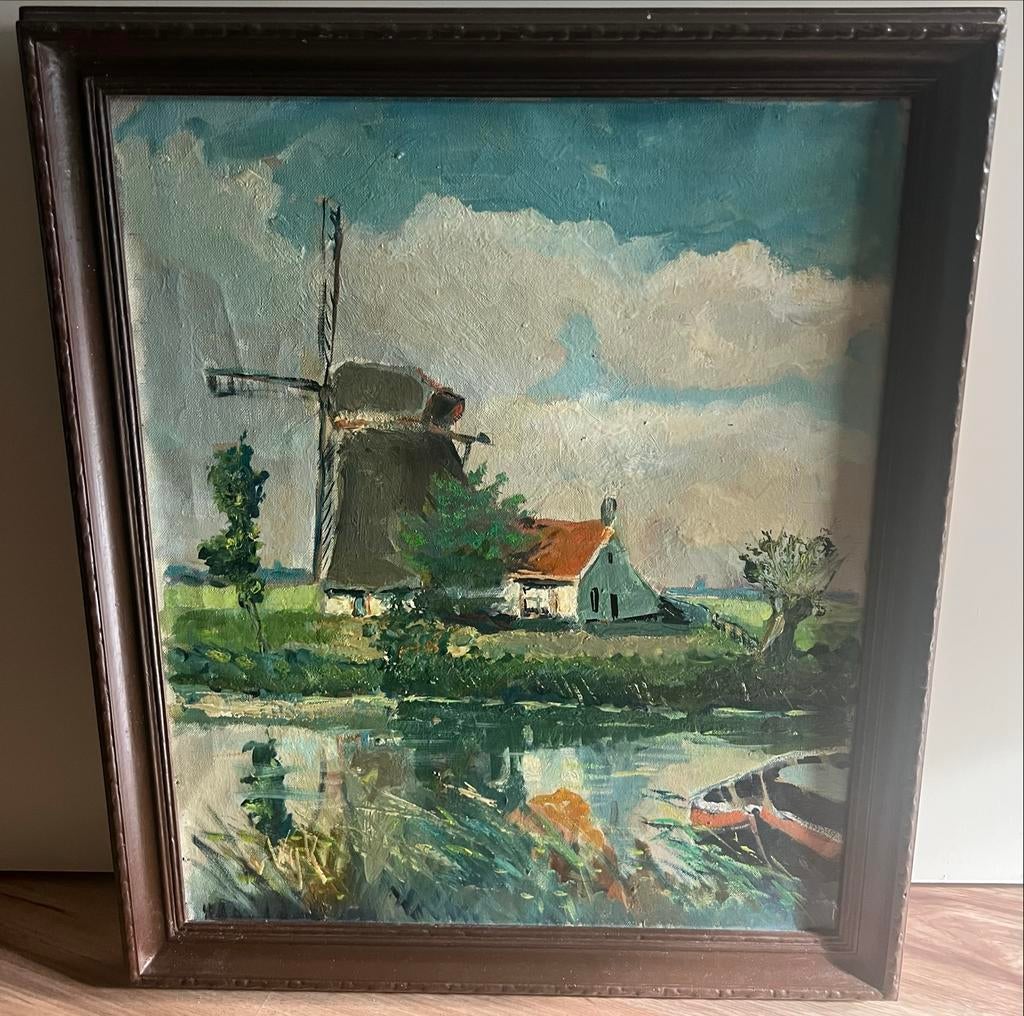 Klassiek Nederlands Molenlandschap Schilderij, Ophalen