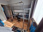 Hoogslaper met ruim bureau - 90x200cm - Grijs staal, Gebruikt, Eenpersoons, Ophalen of Verzenden, 200 cm