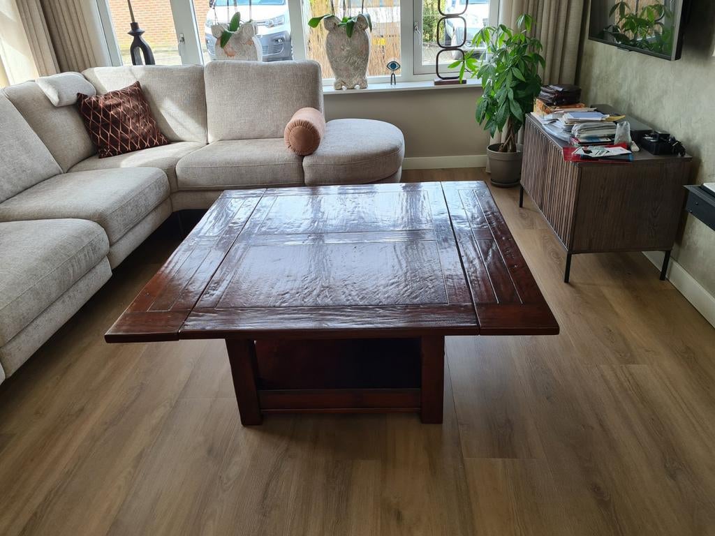 Houten salontafel met lades, Gebruikt, Ophalen of Verzenden, Minder dan 50 cm, Rechthoekig