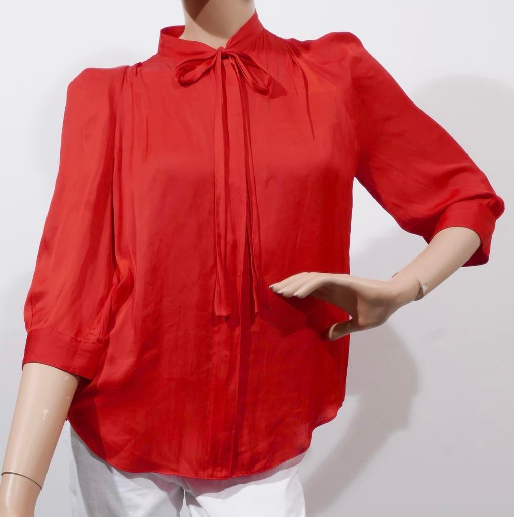 ZADIG & VOLTAIRE rode satijnen blouse maat S ZGAN, Ophalen of Verzenden, Zo goed als nieuw, Maat 38/40 (M), Rood