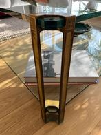 Vintage Gucci glazen salontafel met messingpoten, Ophalen, Gebruikt, Vintage design, glas en messing, 100 tot 150 cm