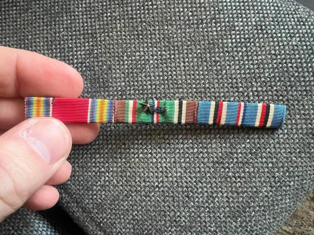 WO2 Amerikaans medaille ribbon bar Europe & Med Camp med, Amerika, Lintje, Medaille of Wings, Ophalen of Verzenden