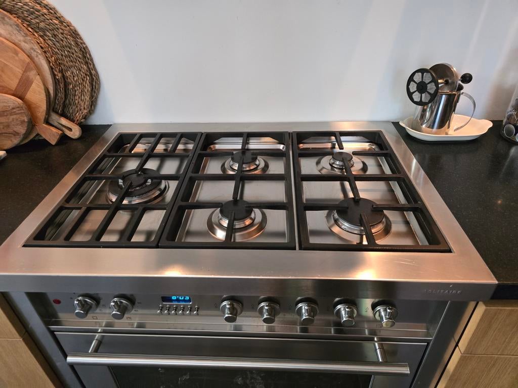 Solitaire gasfornuis met gasoven en afzuigkap, Ophalen, Gebruikt, 60 cm of meer, Gas