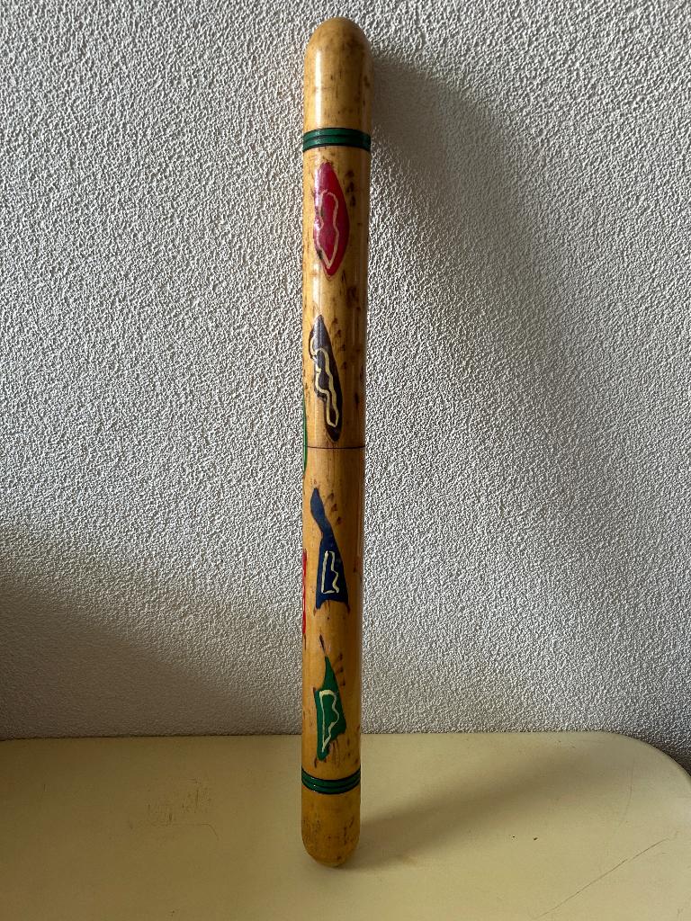 Vintage houten breinaalden koker geschilderde versiering, Ophalen of Verzenden, Gebruikt, Breien, Overige typen