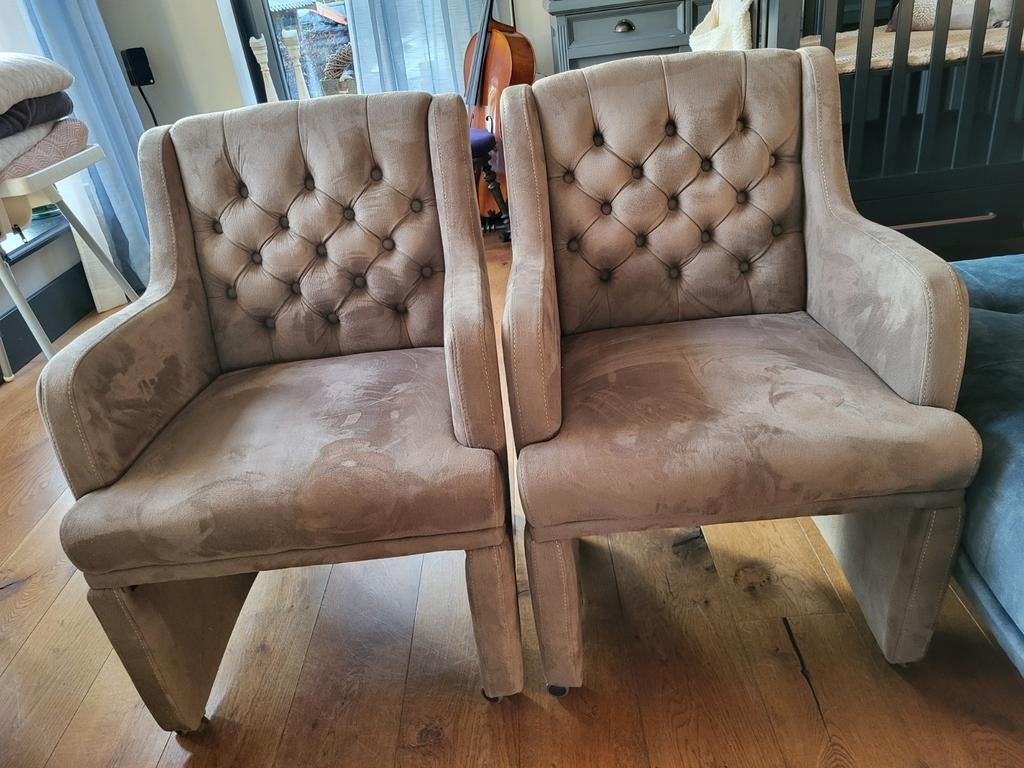 2 fauteuils, taupe, Huis en Inrichting, Stoelen, Ophalen, Twee, Bruin, Zo goed als nieuw