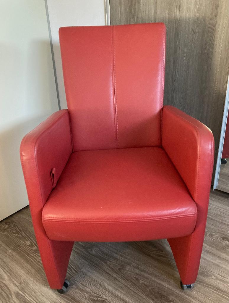 4 st. PRACHTIGE leren eetkamerstoelen, Huis en Inrichting, Stoelen, Ophalen, Leer, Zo goed als nieuw, Vier