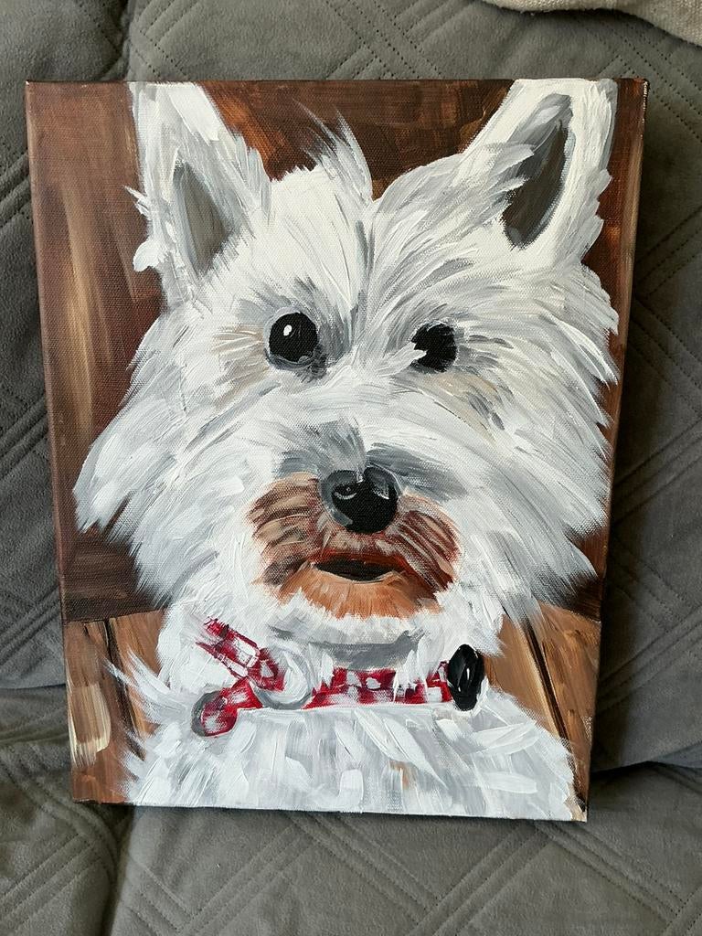Olieverf west highland white terrier,westie schilderij, Ophalen, Zo goed als nieuw