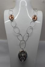 Zilveren bicolor ketting met grote schakels en hanger nr.094, Sieraden, Tassen en Uiterlijk, Met hanger, Verzenden, Zo goed als nieuw