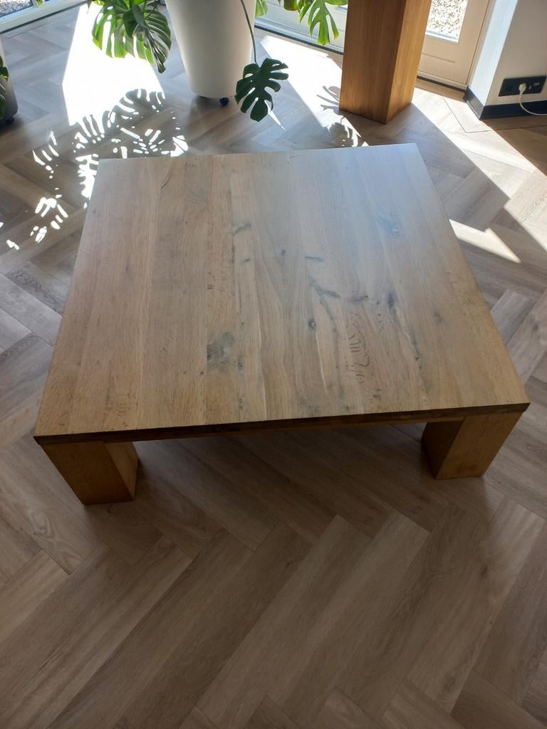 Massief eiken salontafel 120x120 cm, Ophalen, Minder dan 50 cm, Gebruikt, Modern, Robuust