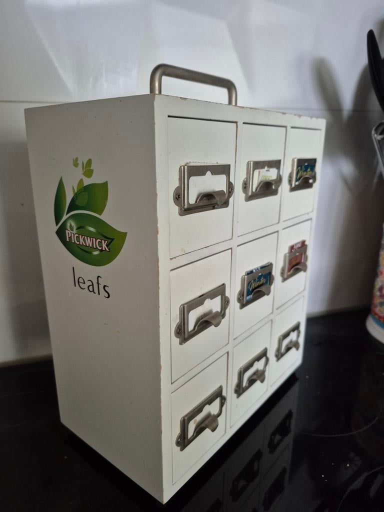 Pickwick theekastje met 9 lades, Gebruikt, Hout, Ophalen of Verzenden, Wit