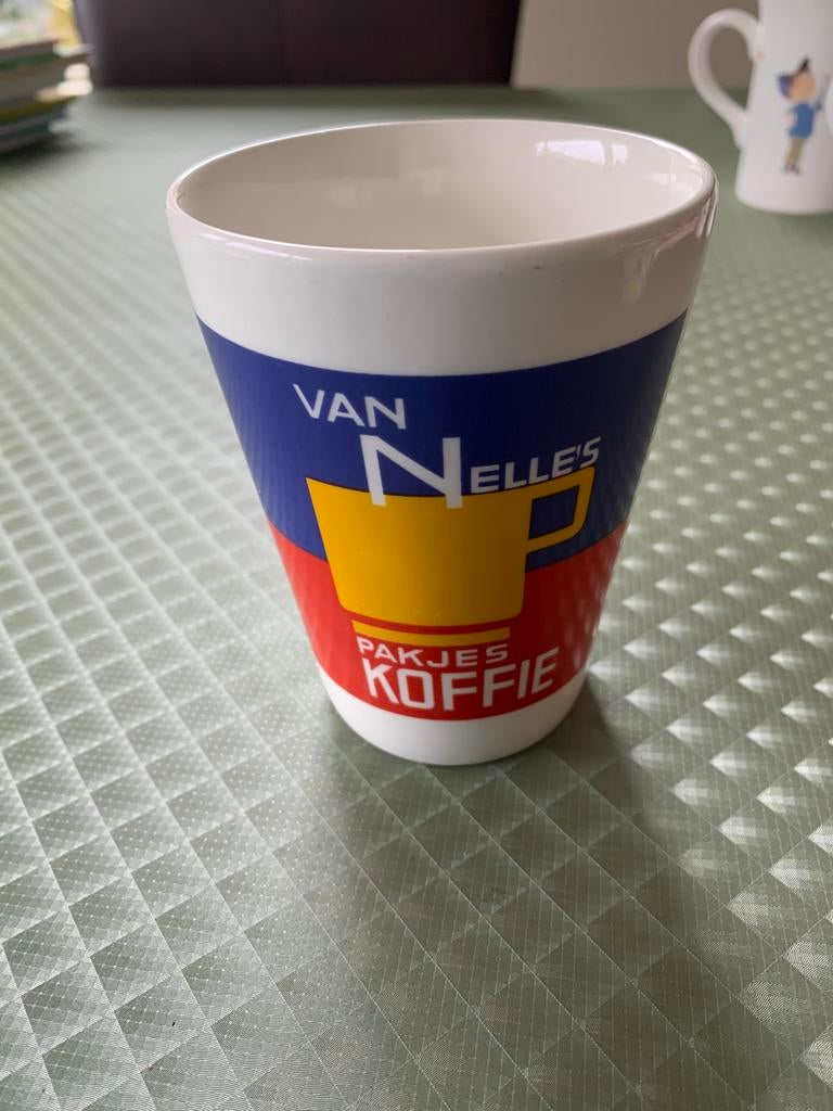 Retro Van Nelle koffiebeker met geel afgebeeld kopje, Huis en Inrichting, Keuken | Servies, Ophalen of Verzenden, Zo goed als nieuw