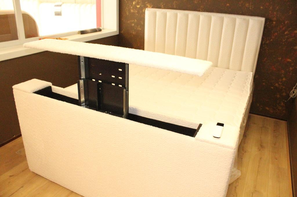 Velora TV-Boxspring, Overige materialen, Wit, Ophalen of Verzenden, Bouclé