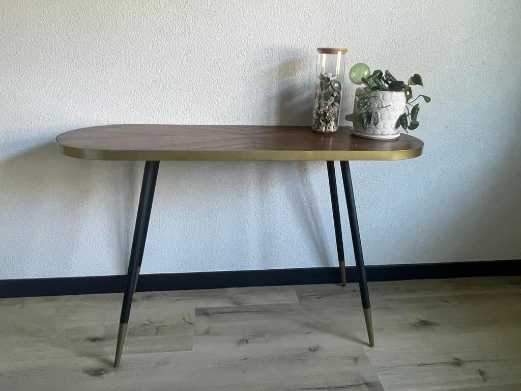 Side table - walnoot hout fineer, 100 tot 150 cm, Zo goed als nieuw, Ovaal, 25 tot 50 cm
