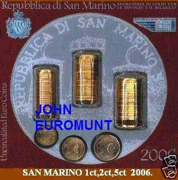1 + 2 + 5 CENT SAN MARINO 2006 BIJ JOHN, Postzegels en Munten, Munten | Europa | Euromunten, Verzenden, San Marino, Setje