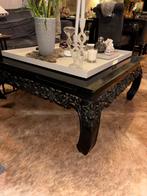 Zwarte opium salontafel met houtsnijwerk, Gebruikt, 50 tot 100 cm, 100 tot 150 cm, Vierkant