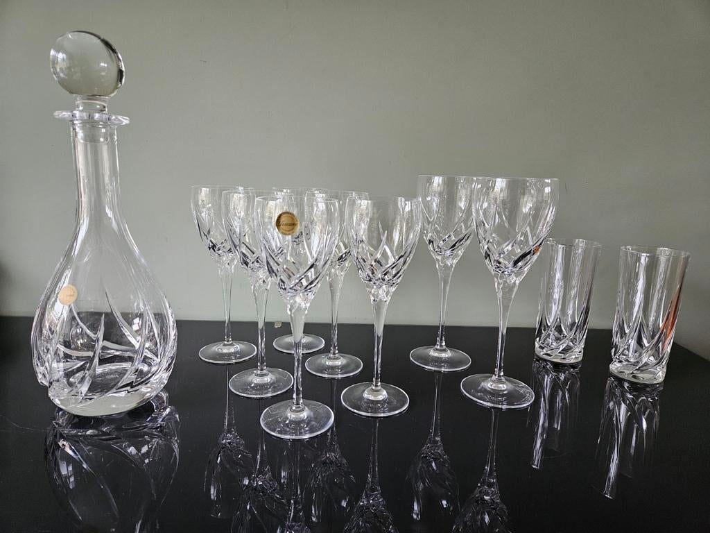 Wedgwood Toscane kristallen karaf met glazen set, Verzamelen, Glas en Borrelglaasjes, Ophalen of Verzenden, Zo goed als nieuw