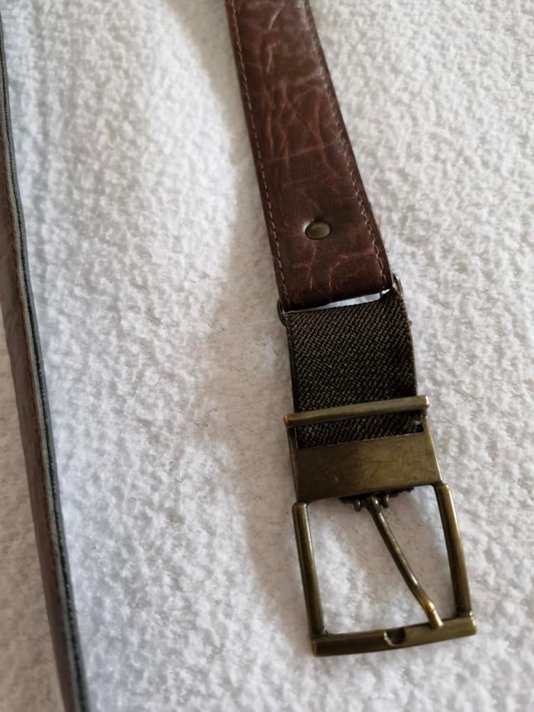 Herenriem - Bruin leer met metalen gesp, Kleding | Heren, Riemen en Ceinturen, 95 tot 105 cm, Echt leder, Ophalen of Verzenden