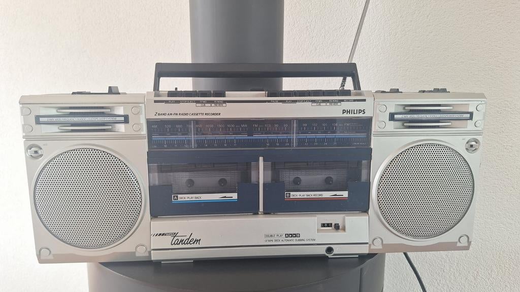 Vintage Philips Super Tandem D8330 Radio Cassette Speler, Audio, Tv en Foto, Radio's, Gebruikt, Radio, Ophalen of Verzenden