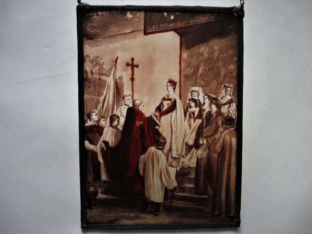 Gebrandschilderd glas in lood raam Maria van Bourgondië, Antiek en Kunst, Ophalen of Verzenden