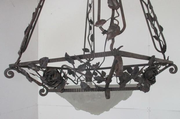 grote smeedijzeren lamp luster Schneider coup schaal 15, Antiek en Kunst, Antiek | Lampen, Ophalen