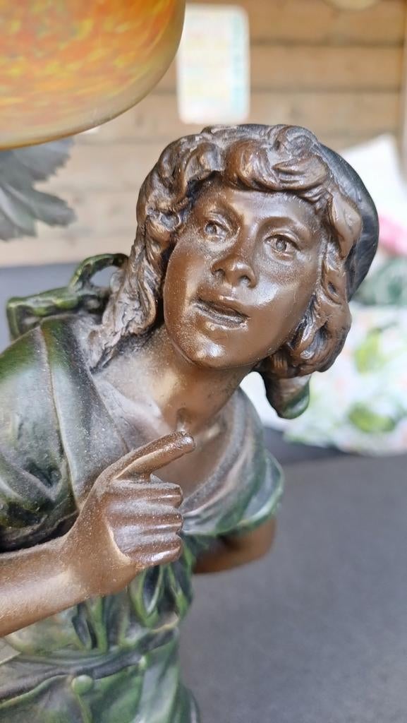 Antieke tafellamp met bronzen beeldje, Antiek en Kunst, Antiek | Lampen, Ophalen