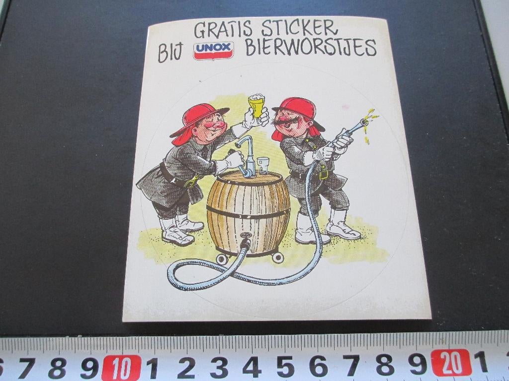 sticker strip brandweer bier tap fust - unox bierworstjes *, Ophalen, Zo goed als nieuw