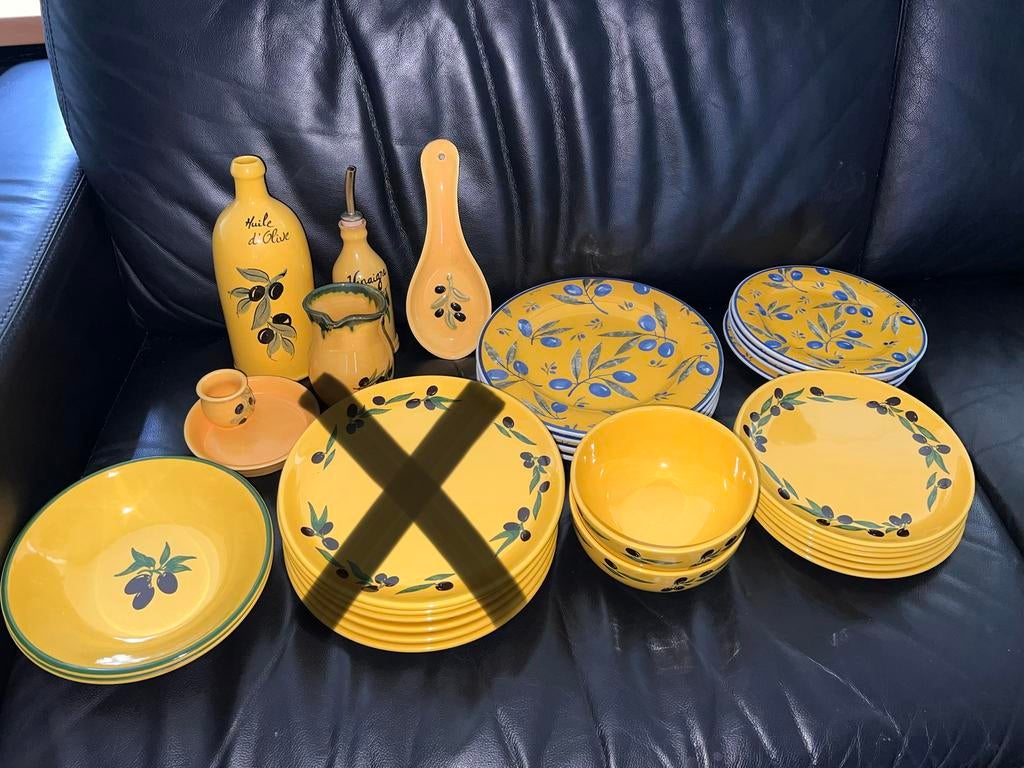 Vintage Frans servies met olijven - 23-delige set, Ophalen, Zo goed als nieuw, Bord(en), Overige stijlen