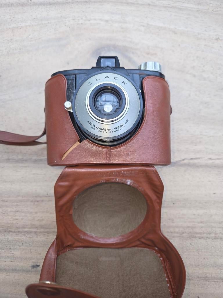 Agfa Clack camera met lederen tas - Vintage camera, Ophalen of Verzenden, Gebruikt, Compact, Overige Merken
