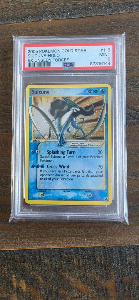 2005 Pokémon Gold Star Suicune Holo PSA 9 Mint, Ophalen, Zo goed als nieuw, Losse kaart, Foil