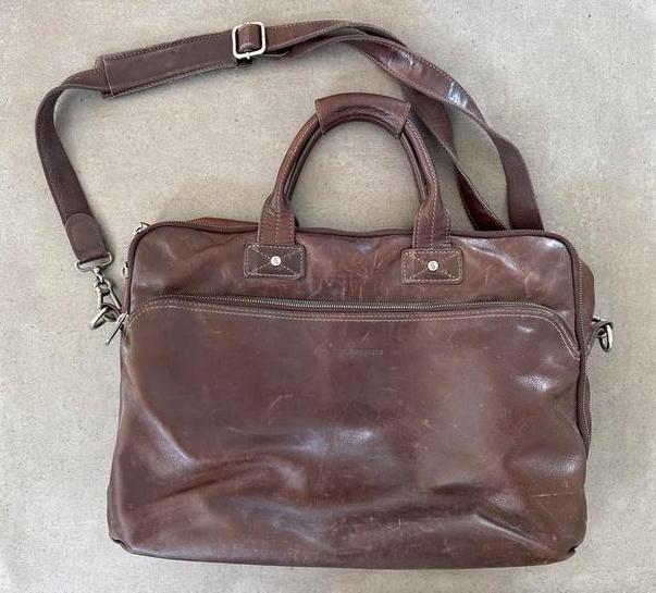 Leren 17” schouder-laptoptas (Castelijn & Beerens) - Mocca, Sieraden, Tassen en Uiterlijk, Tassen | Schoudertassen, Gebruikt, Bruin