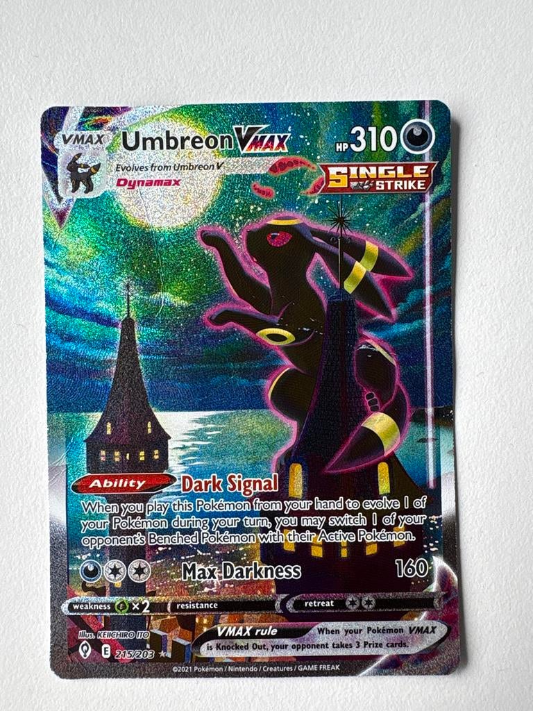 Umbreon VMAX - Evolving Skies 215 Pokémon Kaart, Ophalen of Verzenden, Gebruikt, Losse kaart, Foil