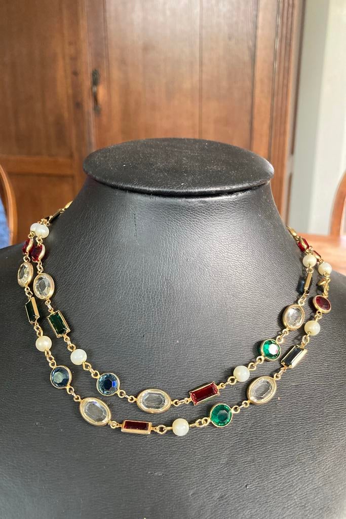 Vintage Monet lange ketting met gekleurde kristallen, Sieraden, Tassen en Uiterlijk, Antieke sieraden, Ophalen of Verzenden, Overige materialen