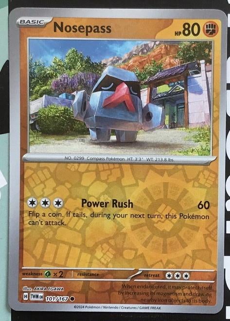 Pokemon - Nosepass (TWM 101) - Reverse holo.., Ophalen of Verzenden, Nieuw, Losse kaart, Foil