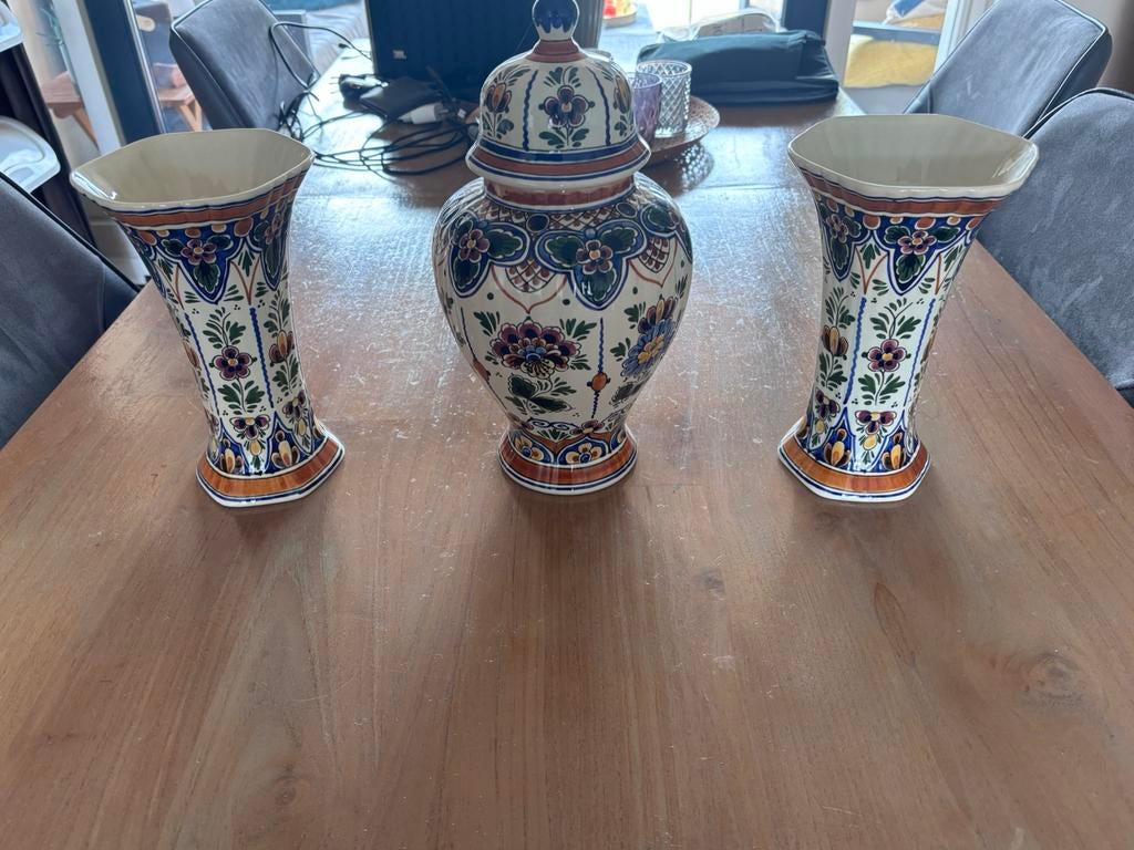 Handgeschilderde polychrome vazen set Zonder beschadigingen, Antiek en Kunst, Antiek | Vazen, Ophalen