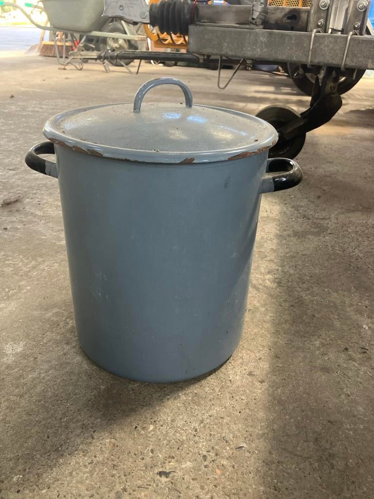 Grote vintage emaille pot met deksel - Grijs, Antiek en Kunst, Antiek | Emaille, Ophalen
