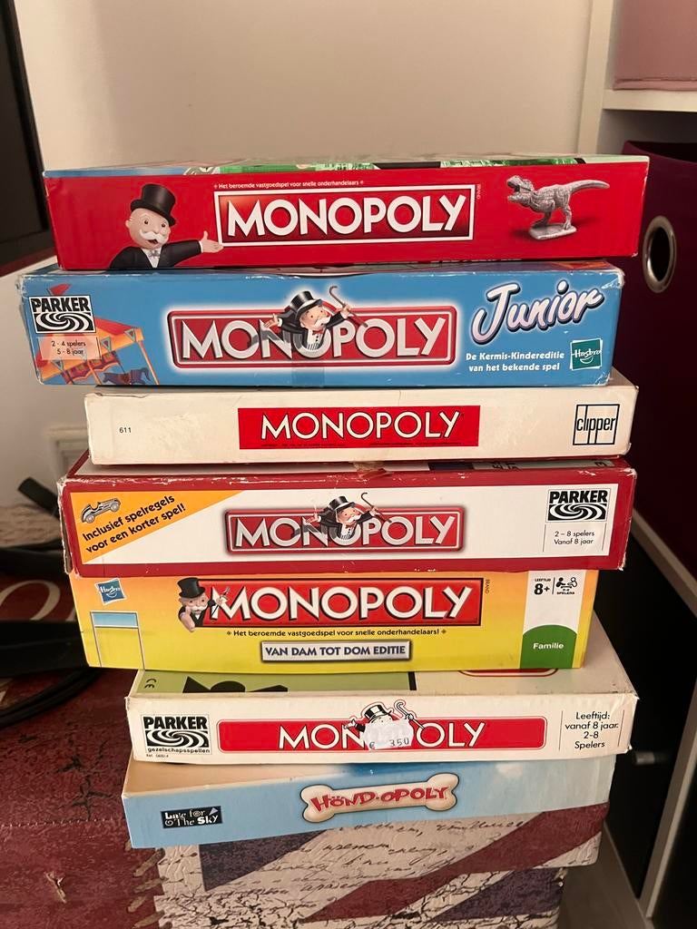 7x Monopoly spellen: Dam tot Dam, Gulden, Hondopoly, Junior, Drie of vier spelers, Ophalen of Verzenden, Gebruikt