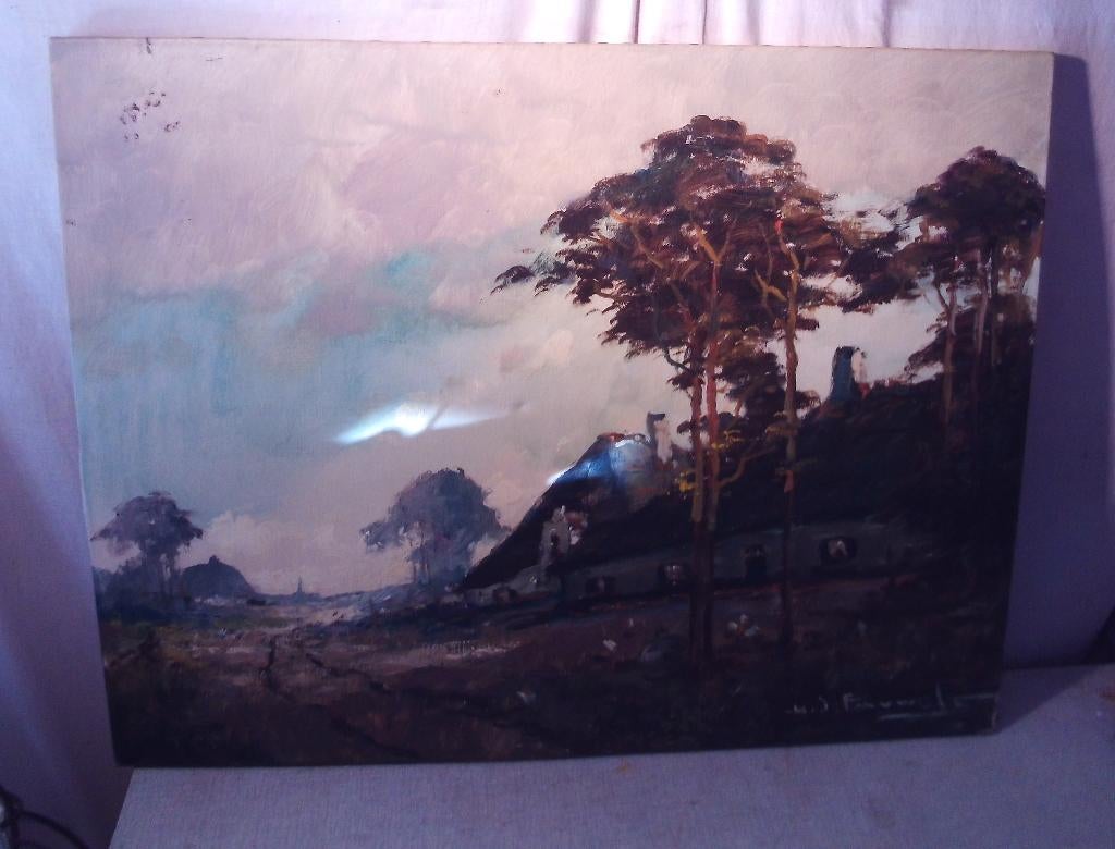 Prachtig geschilderd Werk 'Boerderij en Bomen' - HJ Pauwels, Antiek en Kunst, Ophalen of Verzenden