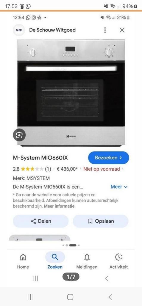 M-System Inbouw Oven Zilver/RVS, Gebruikt, Oven, Inbouw, 45 tot 60 cm