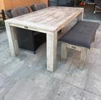 Rough Furniture dining tafel 180 cm + bank en 2 stoelen, Ophalen, Gebruikt, Rechthoekig, Hout