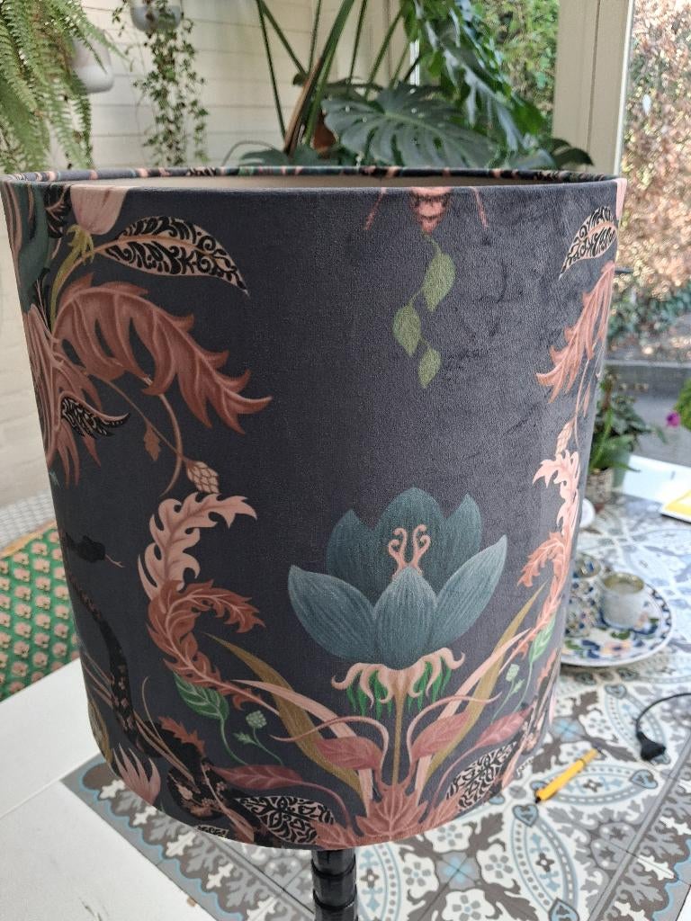 lampenkap, 25 tot 50 cm, Blauw, Botanisch, klassiek, kleurrijk, Rond