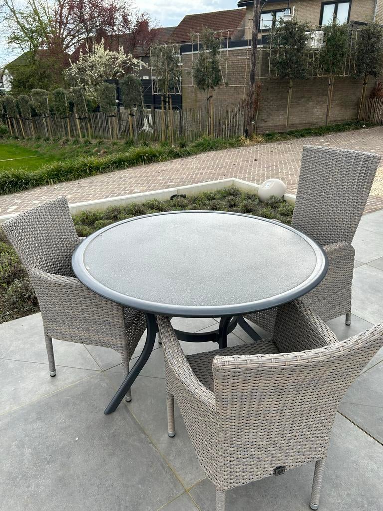 Le Sud Loungeset: 2 stoelen, 1 verstelbare loungestoel + taf, Tuin en Terras, Tuinsets en Loungesets, Ophalen, Gebruikt, 3 zitplaatsen