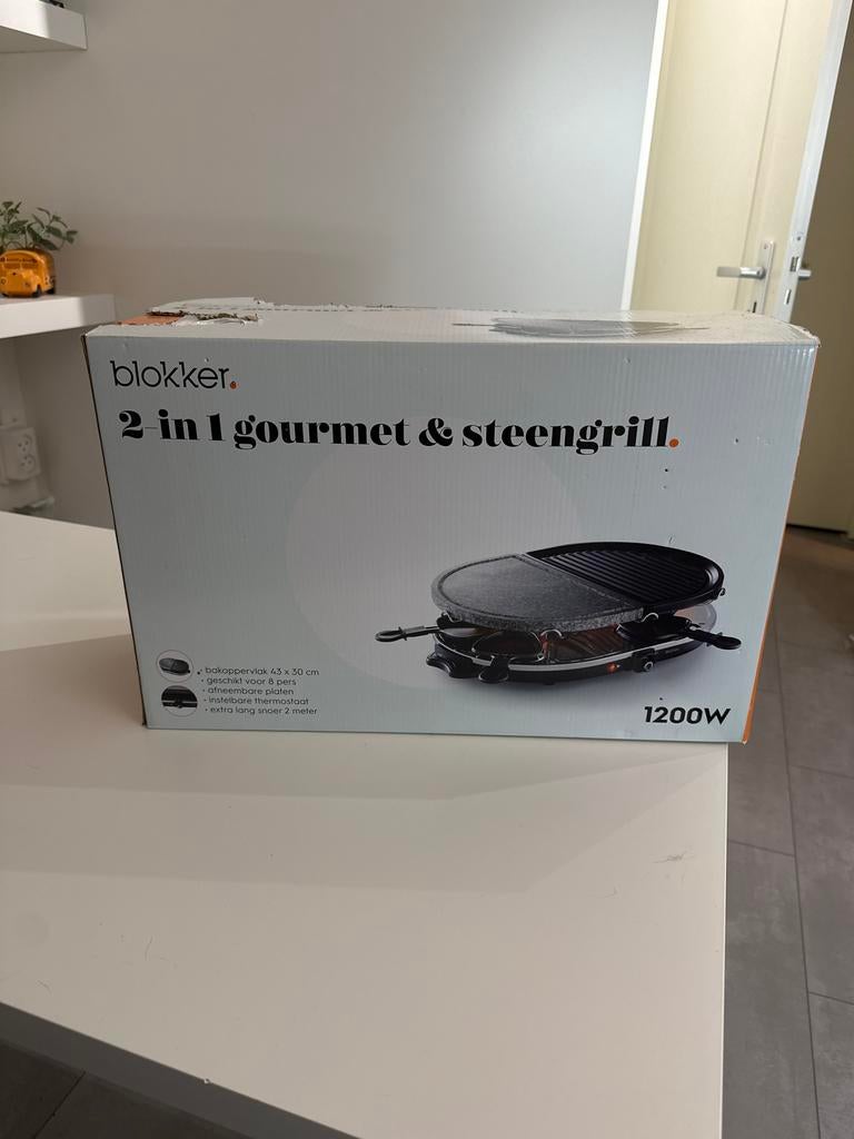 Blokker 2-in-1 Gourmet & Steengrill - 8 personen, 1200W, Witgoed en Apparatuur, Gourmetstellen, Zo goed als nieuw, 8 personen of meer