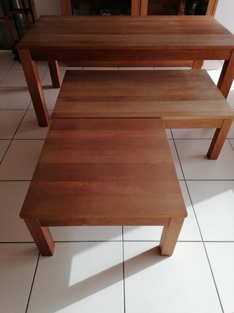 Massief kersenhouten eettafel en twee salontafels, Huis en Inrichting, Tafels | Salontafels, Ophalen, Gebruikt, 50 tot 100 cm