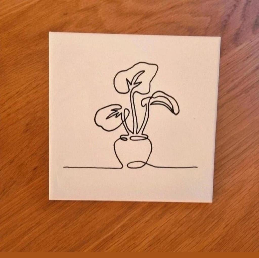 Tegeltje bananen plant monstera lijntekening lijn tekening, Ophalen of Verzenden, Minder dan 50 cm, Schilderij, Minder dan 50 cm