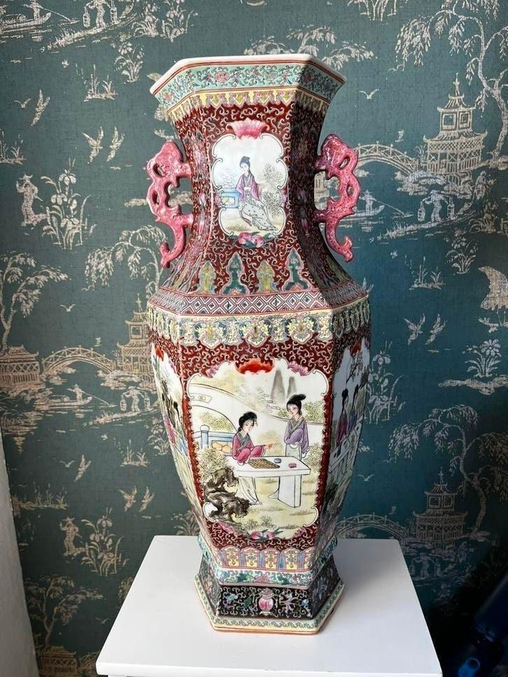 Grote Chinese porseleinen vaas – 60 cm – handbeschilderd, Antiek en Kunst, Antiek | Vazen, Ophalen