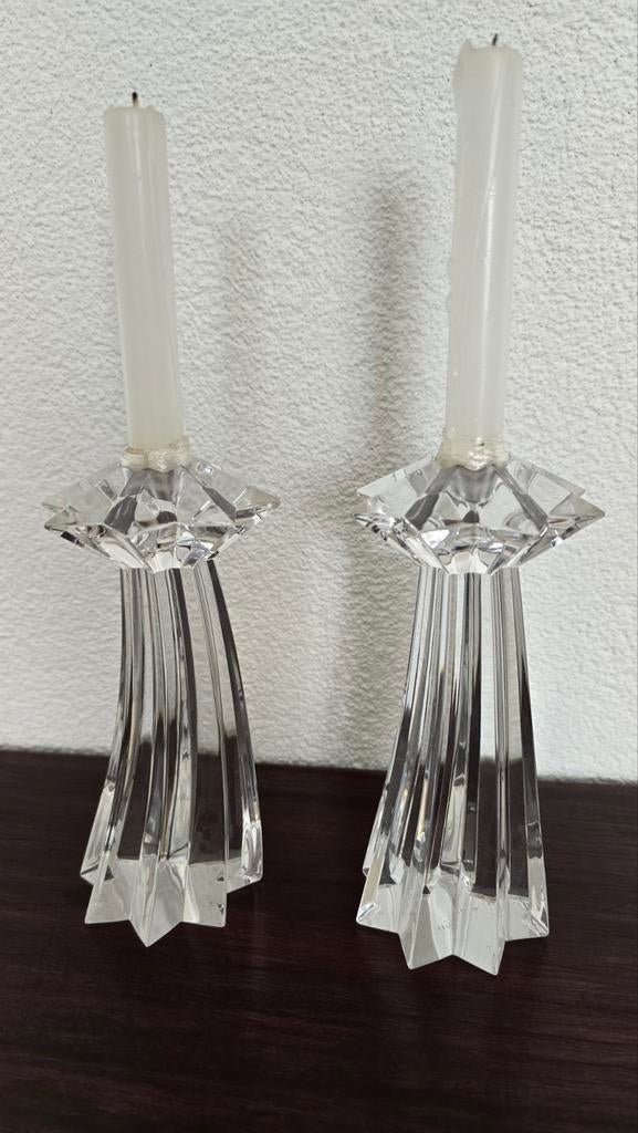 Set van 2 kristallen kandelaars met kaarsen, Ophalen of Verzenden