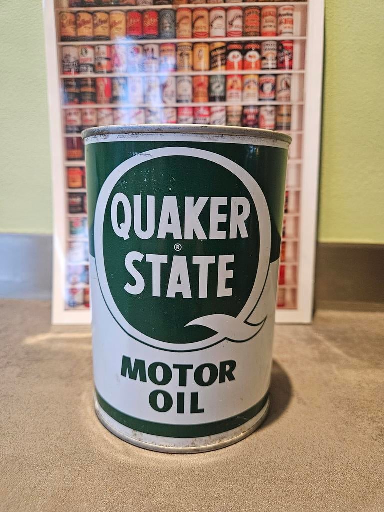 Vintage Quaker State Motor Oil blik. Amerikaans Olieblik, Verzamelen, Ophalen of Verzenden, Gebruikt, Verpakking